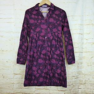 Miki Thumb Shirt Dress Women M Purple Floral Print Corduroy Pleats LS Boho Italy